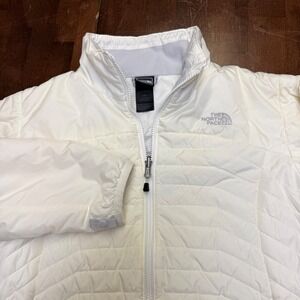 The North Face Puffer Jacket Women L Ivory Full Zip Quilted Lightweight Coat